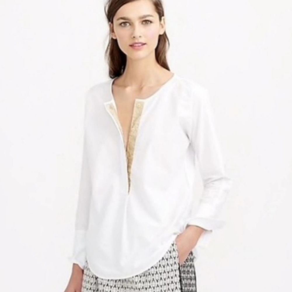 JCREW SPARKLEY TRIM HENLEY, WHITE S